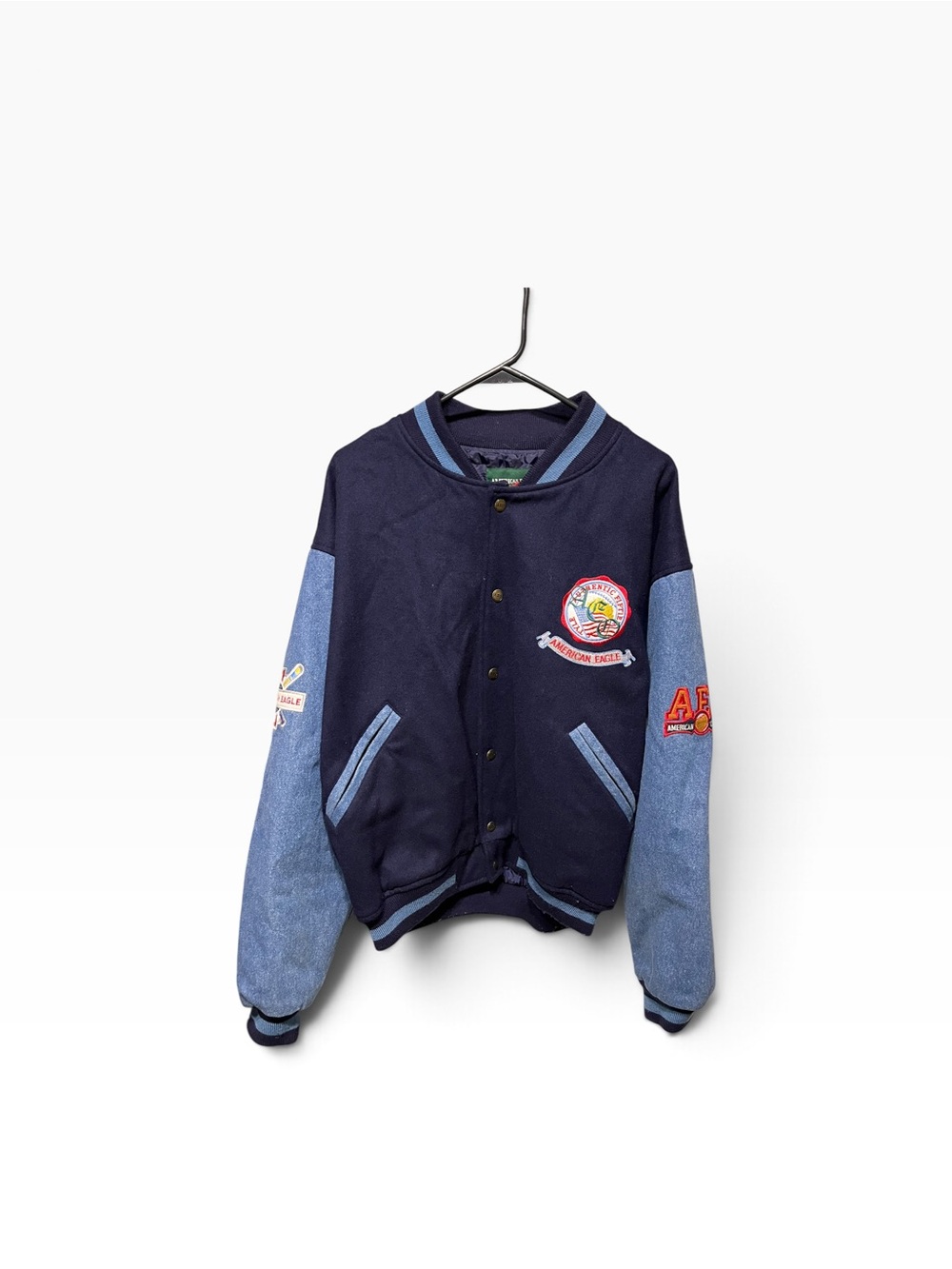 Vintage 90s American Eagle Outfitters Wool Denim Varsity Jacket Medium